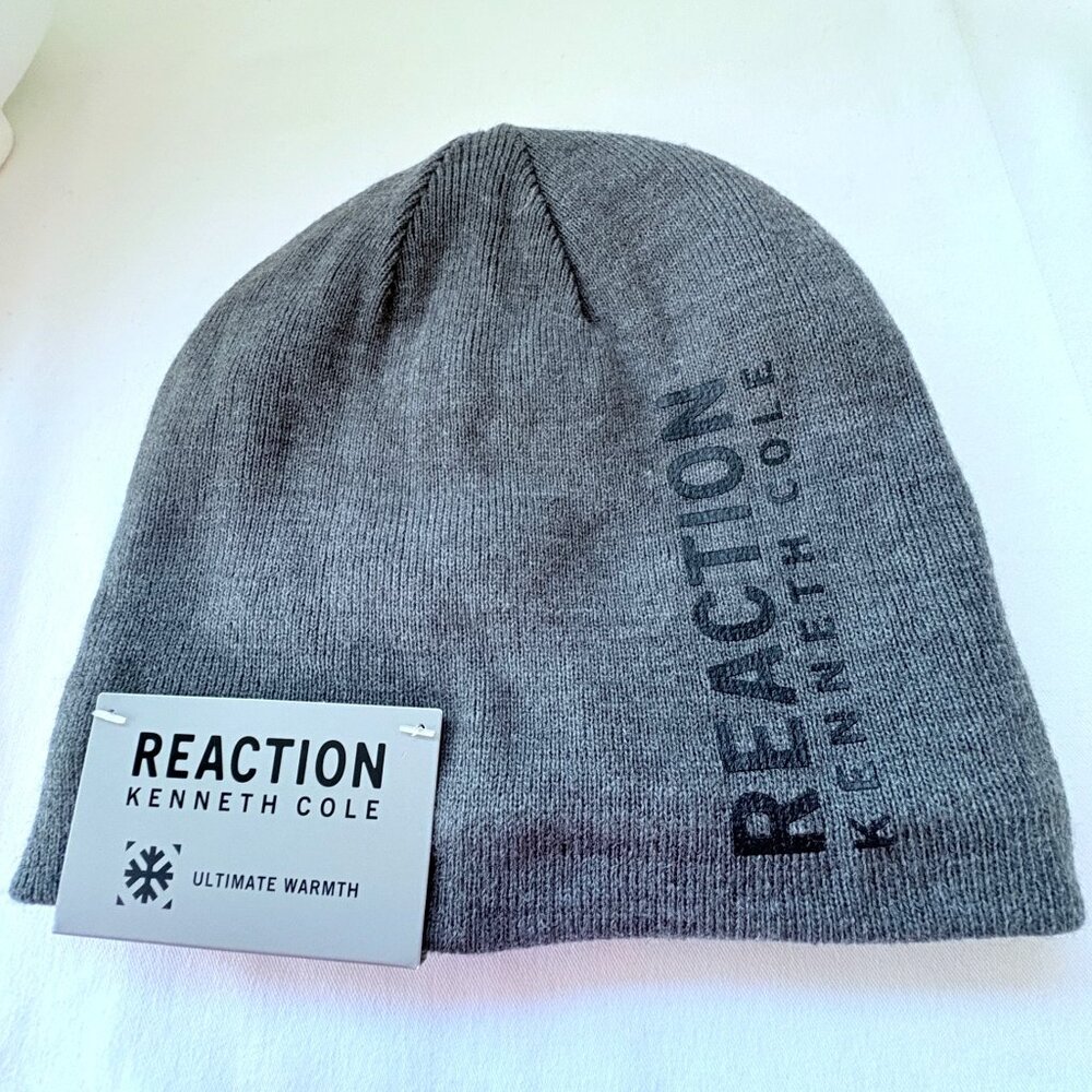 Kenneth Cole Reaction Charcoal Gray Fleece‎ Lined Warm Winter Beanie Cap Hat New